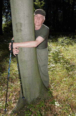 Hiker Holding Onto Tree